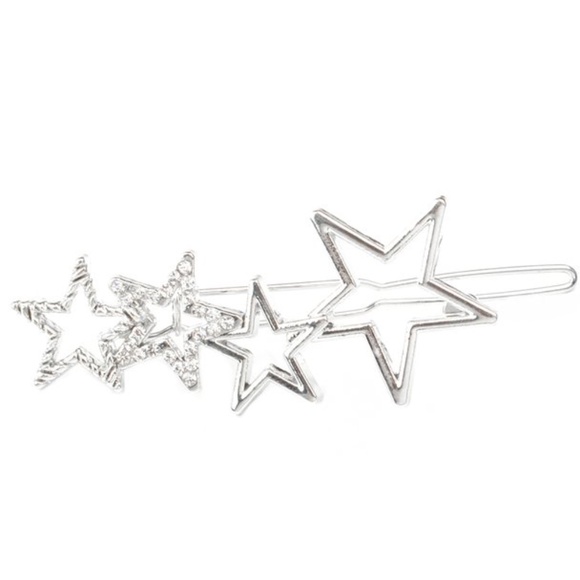 Silver & Rhinestone STAR Hair Clamp Barrette